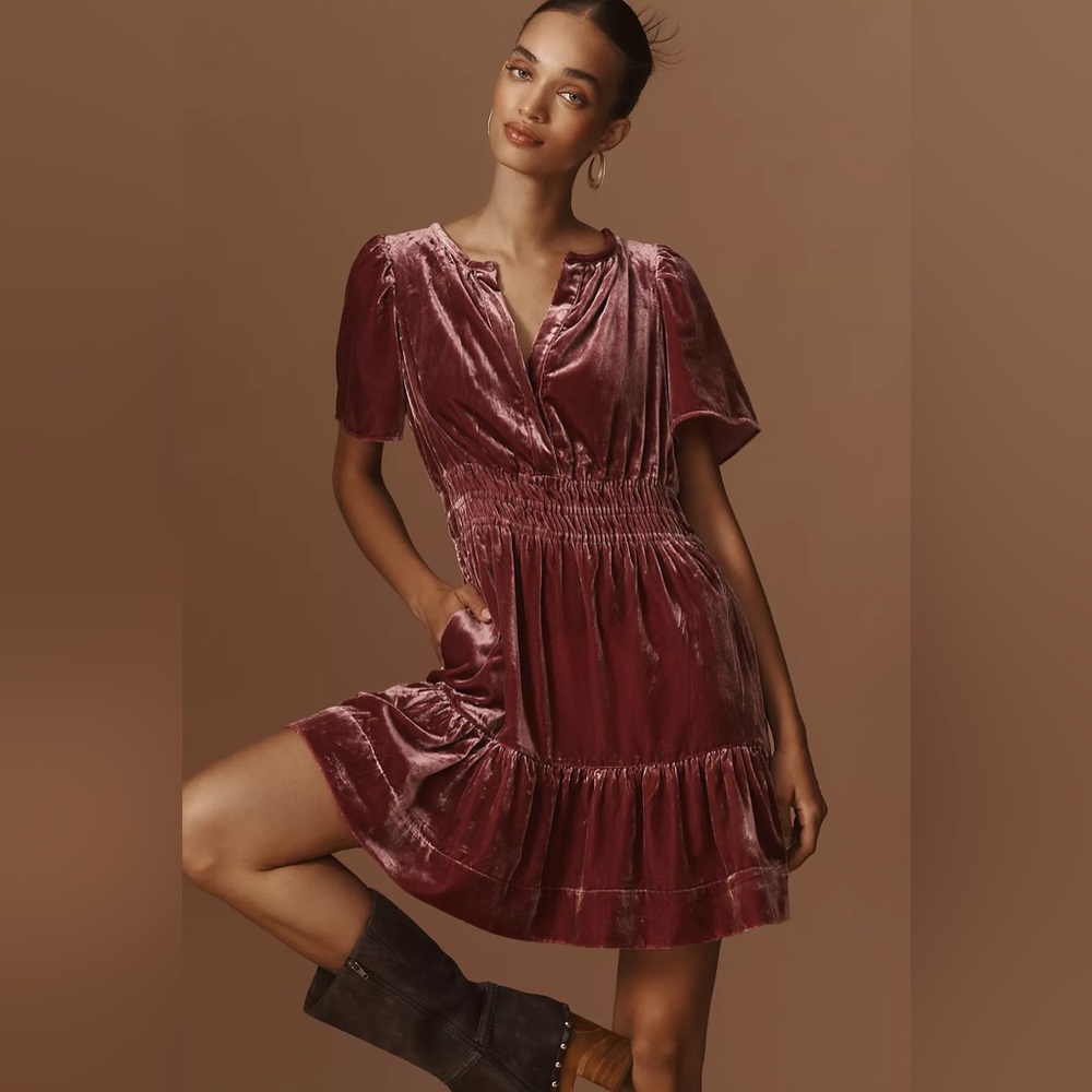 Anthropologie Somerset Velvet Mini Dress